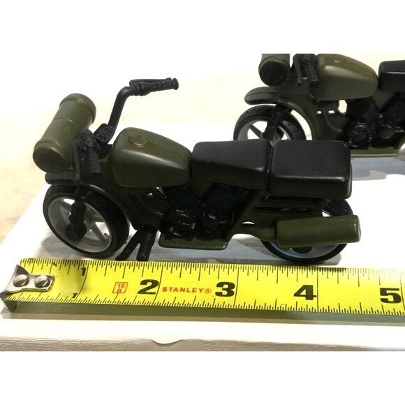 Pair Of Vintage Green Toy Military Motorcycles for Action Figures - Picture 15 of 15